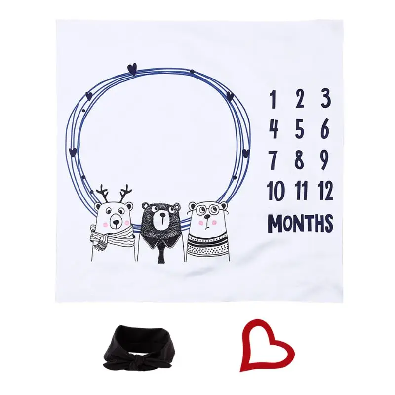 

Baby Monthly Milestone Blanket with Hair band Baby Shower Gift for New Moms Girls Boys Photography Background Prop Newborn to 12
