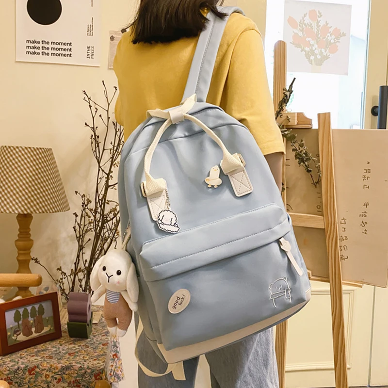 EST New Multi-Functional Women Backpack Kawaii Rabbit Waterproof Nylon Solid Color Shoulders Female Bags Mochilas Girls School