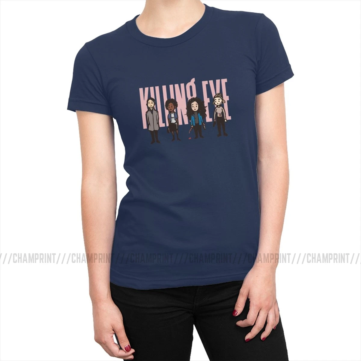 Killing Eve, женские футболки, модные футболки, короткий рукав, вырез лодочкой, топы, футболки, чистый хлопок,, большой размер, одежда для женщин - Цвет: Тёмно-синий