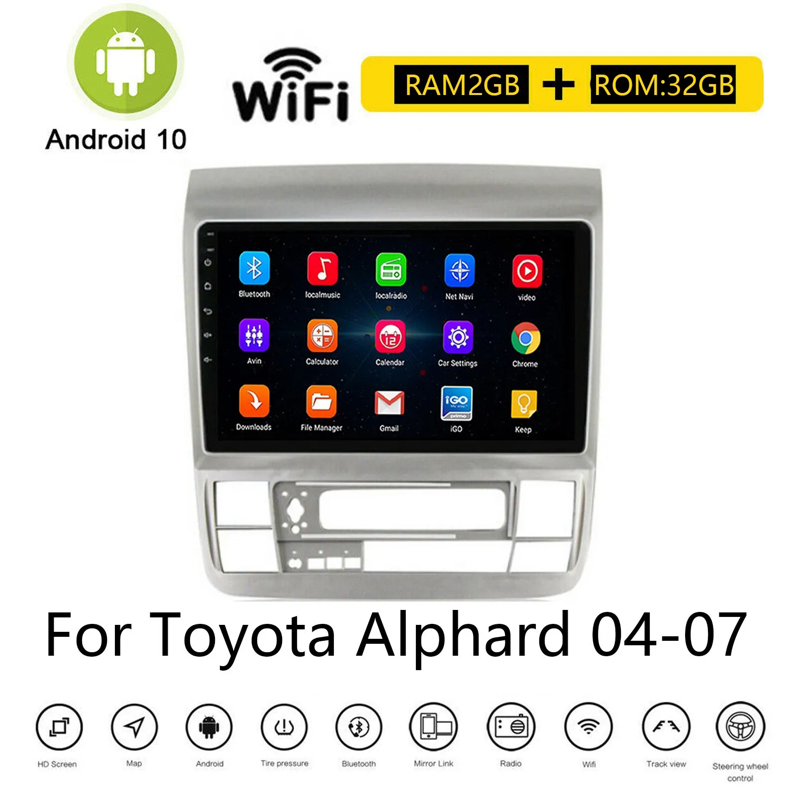 

Для Toyota Alphard 2004-2007 Android 10,0 автомобильный DVD-плеер gps-навигация, радио, стерео Wifi мультимедийный видеоплеер