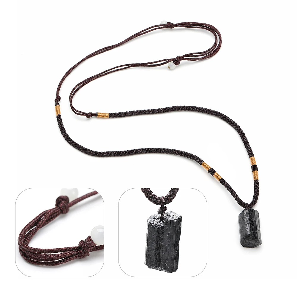 Fashion Crystal Gem Healing Stone Black Tourmaline Stone Pendant Necklace Crystal Gem Specimen