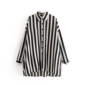 

Spring 2020 Female Boyfriend Lapel Striped Loose Long Sleeve Shirt Women Korean Japanese Oversized Stripes Blouse Casual Tops
