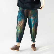 Демисезонный бойфренд джинсы с рисунком «граффити» Для женщин эластичные Высокая Талия Винтаж свободные Повседневное джинсовые штаны модная одежда, есть плюс Размеры в уличном стиле