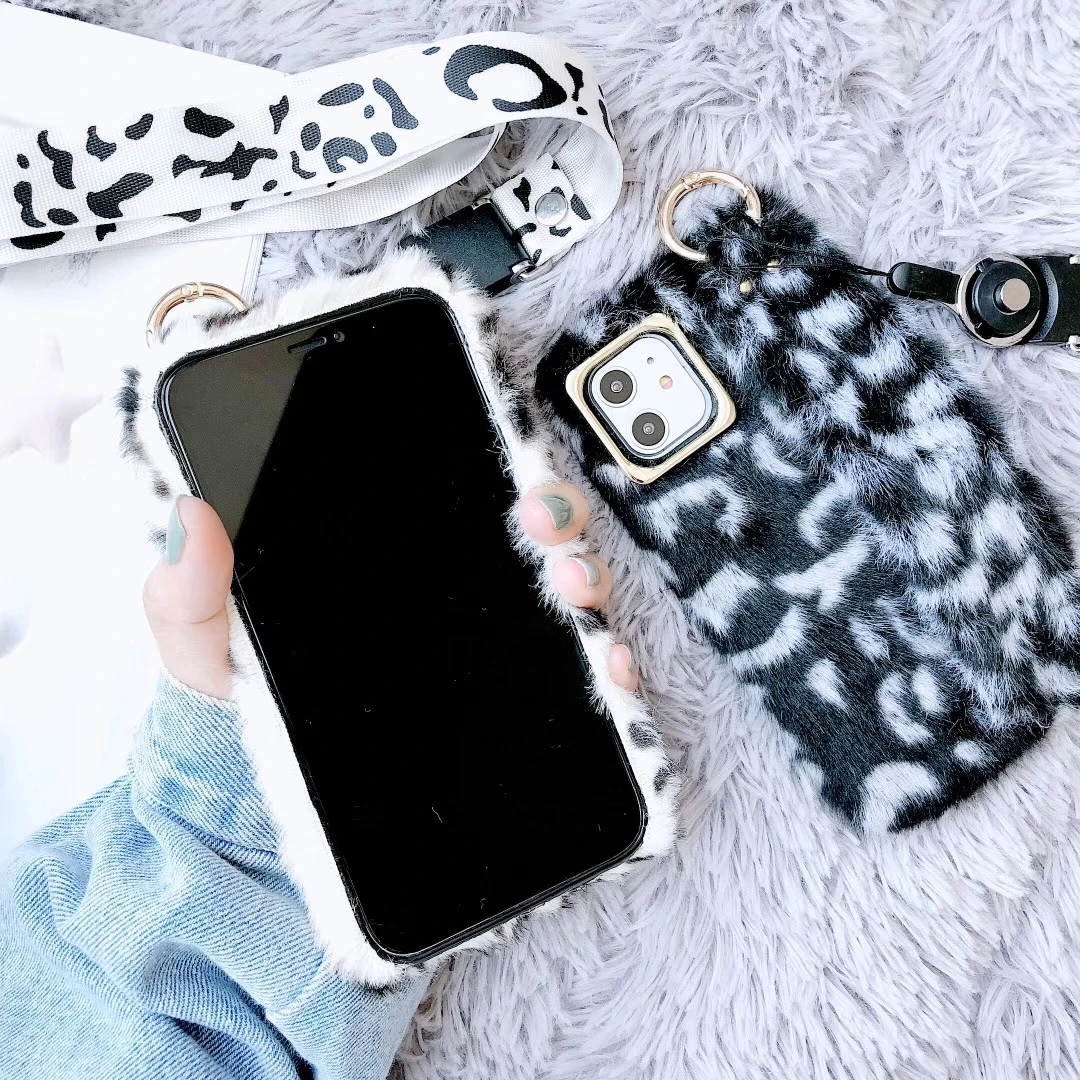 Модный Леопардовый плюшевый чехол для телефона для iphone 11Pro Max X XR Xs Max чехол с подставкой для iphone 6 6s 7P 8 plus задняя крышка