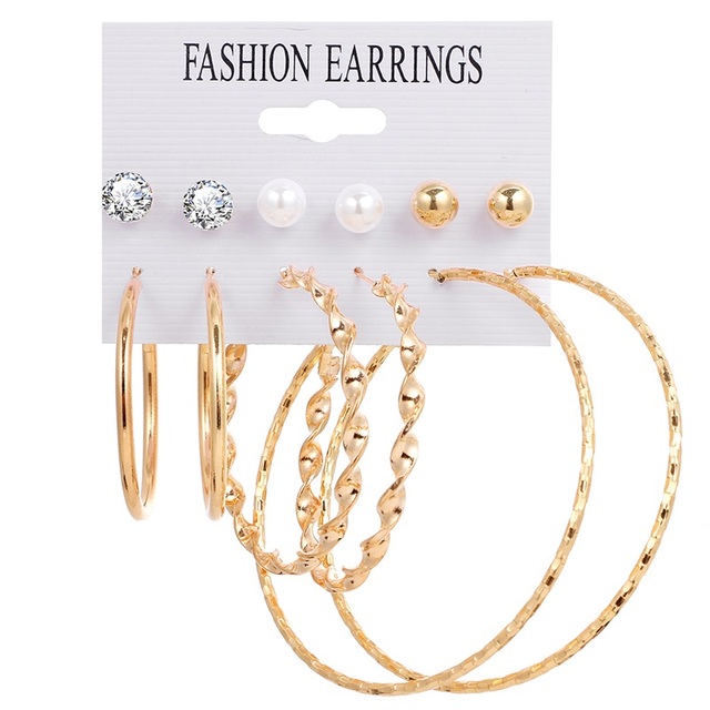 Fashion Women's Earrings Set Pearl Hoop Earrings For Women 2021 Bohemian Geometric Big Circle Gold Star Heart Earring Jewelry