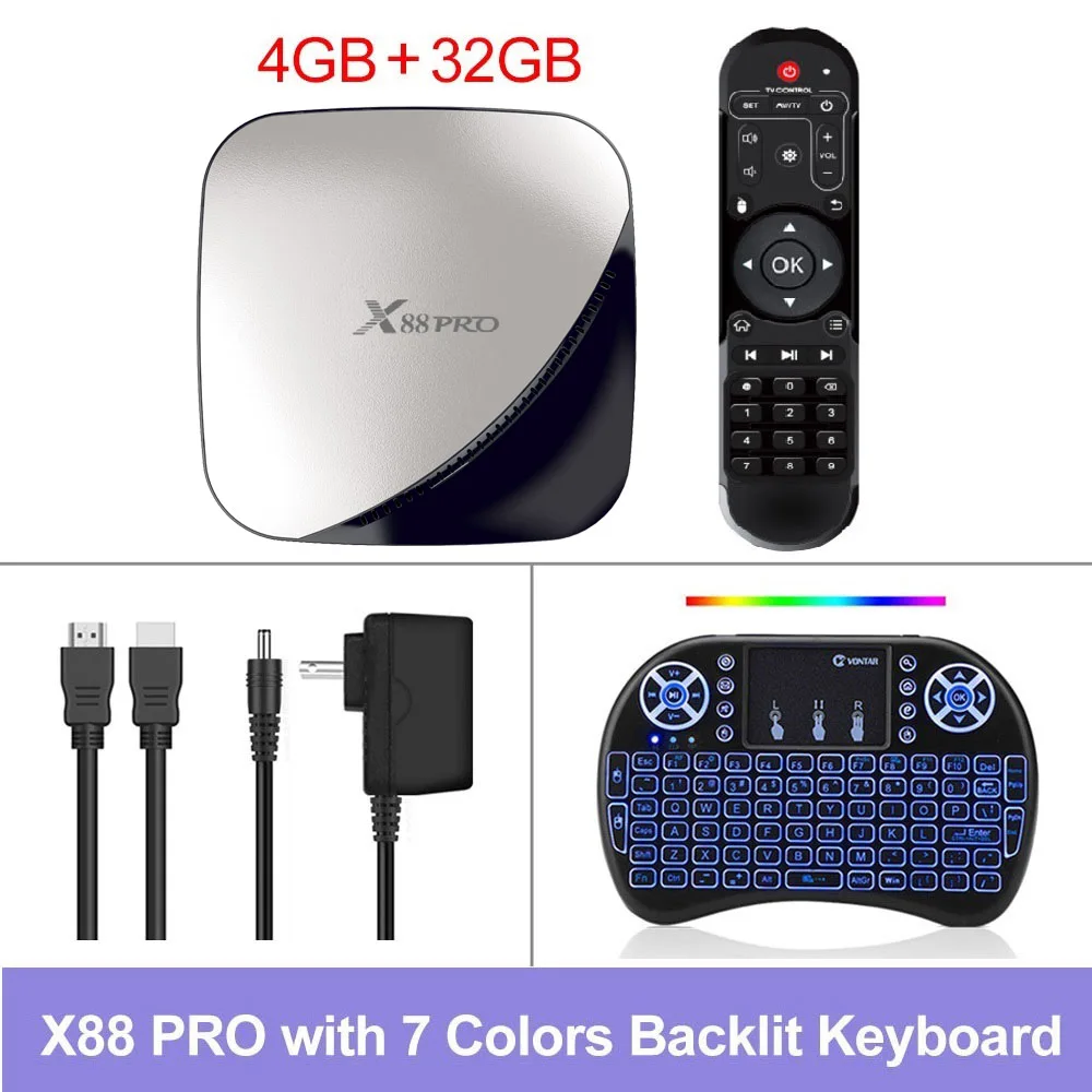 4GB 32GB i8 backlit X88 Pro Android 9,0 Smart tv Box RK3318 1080P 4K 4G 32G Google Play YouTube Netflix 4G 32G двойной Wifi медиаплеер - Цвет: 4GB 32GB i8 backlit