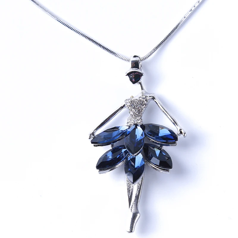 Модный Голубой кристаллический девочка танец балет кулон ожерелье балерина серебряный цвет подвеска цепь ожерелье s ювелирные изделия