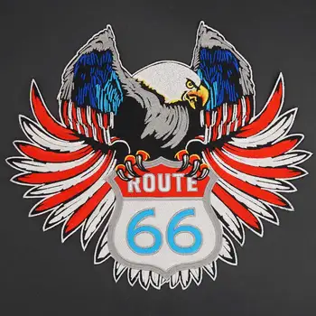 

Iron on Eagle Route 66 embroidery large size Motorcycle Biker patch For Jacket