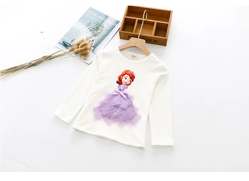 Fashion Long Sleeve T Shirt Cartoon 3D Lace Princess Shirts Elsa/sofia T Shirts Children Outfits Tops Basic Clothing