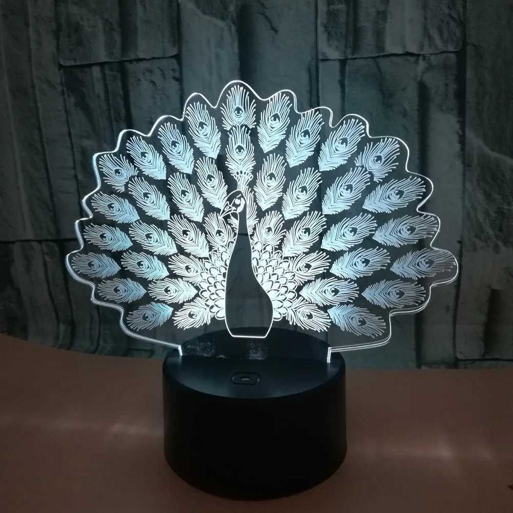 3D Led форма ночник креативный Usb 7 цветов павлин Изменение Настольная лампа с персонажами из мультфильмов спальня освещение сна Декор дети подарки на день рождения