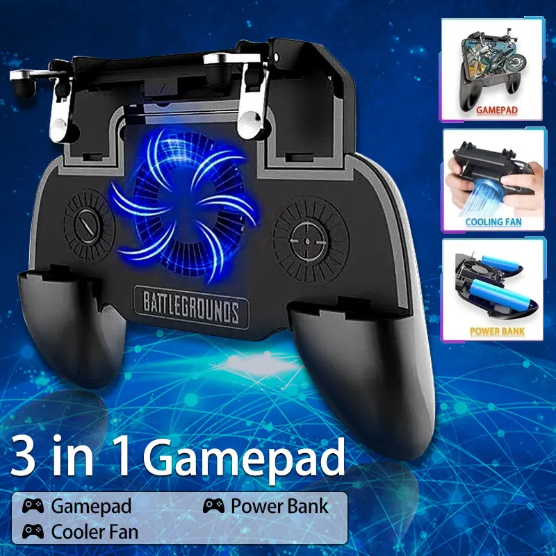  3In1 PUBG Controller Gamepad For Phone Joystick With 4000mAh Power Bank Cooling Fan Triggers No Del
