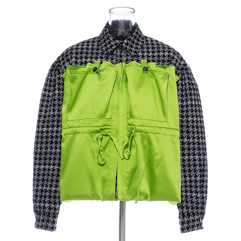 TWOTWINSTYLE куртка в стиле пэчворк, хит цвета, для женщин, воротник с лацканами, фонарь, длинный рукав, высокая талия, шнурок, Женское пальто, модная новинка