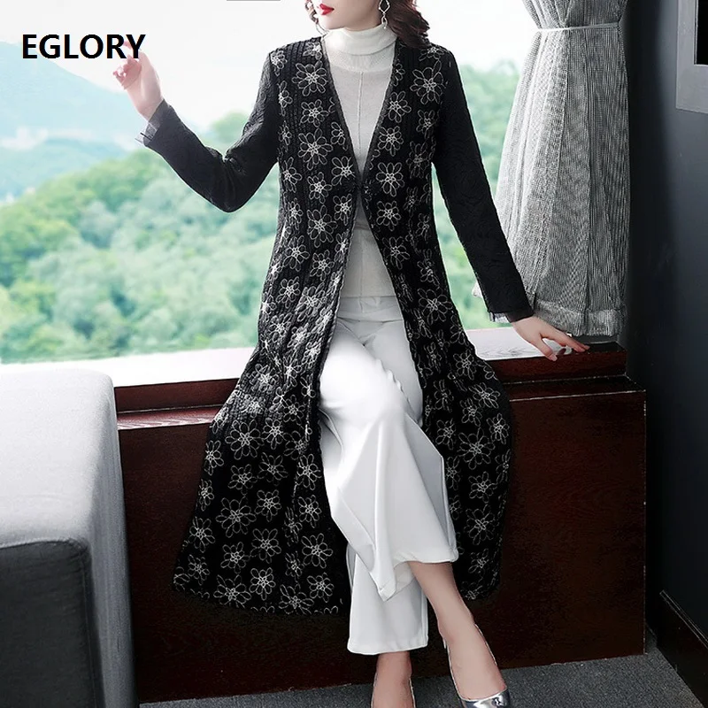 

Top Quality New 2019 Autumn Fashion Coat & Outerwear Women Luxurious Embroidery Single Button Long Sleeve Cardigan Jackets XXL