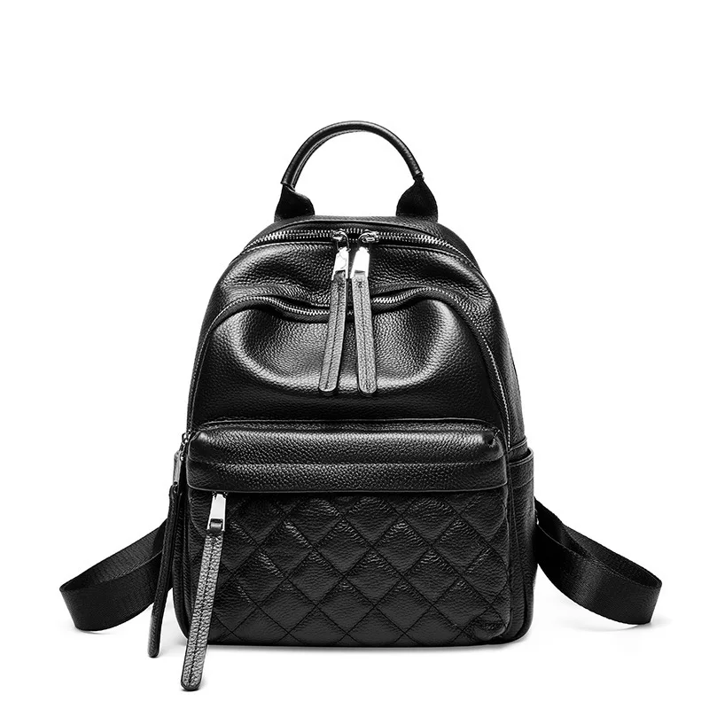 Брендовый Lingge женский рюкзак, высокое качество, натуральная кожа, сумка на плечо, женские сумки, черный рюкзак для путешествий - Цвет: Черный