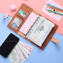 

A6 Macaron Leather Notebook Binder Can Be Filled with 12 Loose-leaf Zipper Bags Bill Change Storage Book