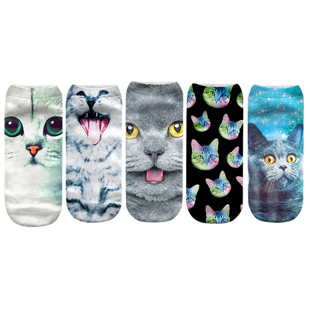 5/10 шт, носки для женщин, 3d новинка, сумасшедшие забавные короткие носки с принтом носков с котом, милые короткие носки, набор, Calcetines Mujer Divertido Py4