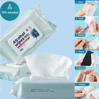 

50pcs Alcohol Disinfect Wipes 75% Alcohol Wet Wipe Antiseptic Pads Large Wet Wipes Sterilization First Aid Cleaning Wipes TSLM2