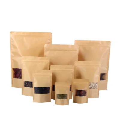 Водонепроницаемый крафт-бумажный пакет с замком на молнии коричневый стоячий