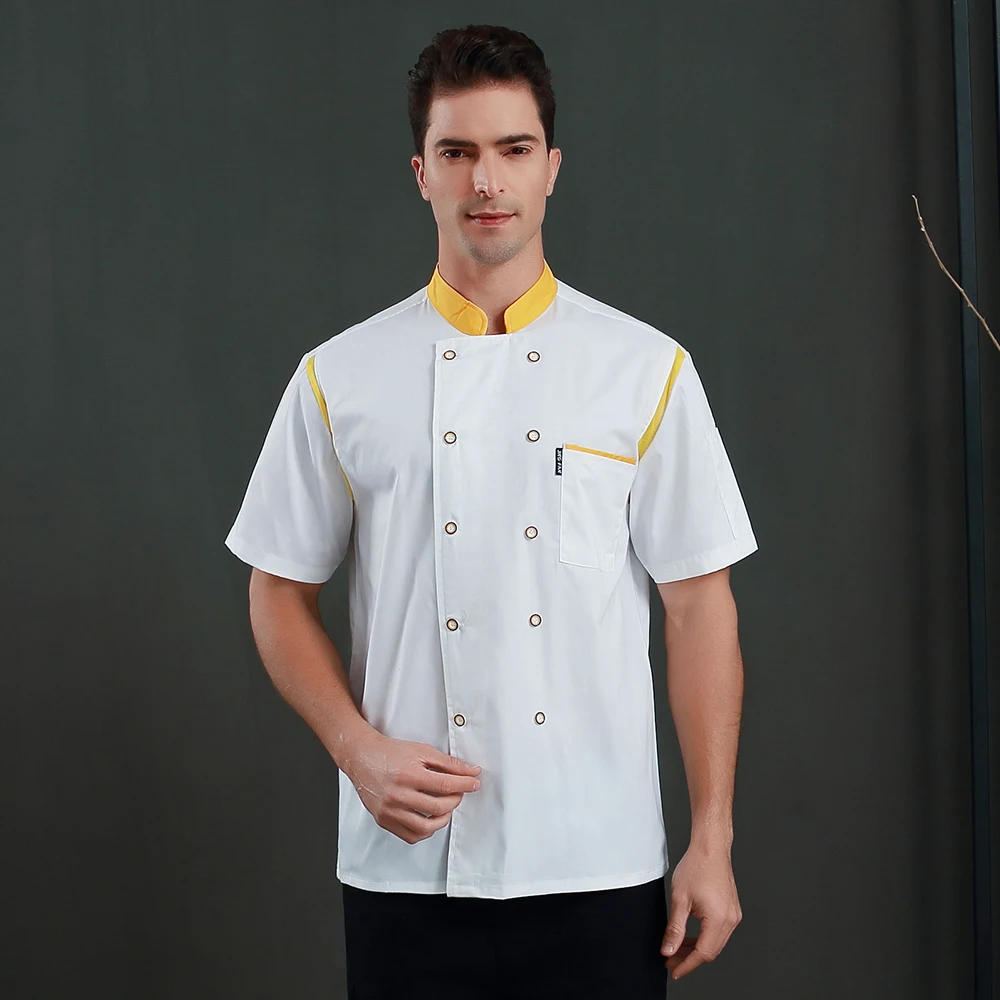 Double-breasted hotel chef uniform shirt unisex summer restaurant chef jacket cafe waiter overalls kitchen cooking jacket top - Color: jacket