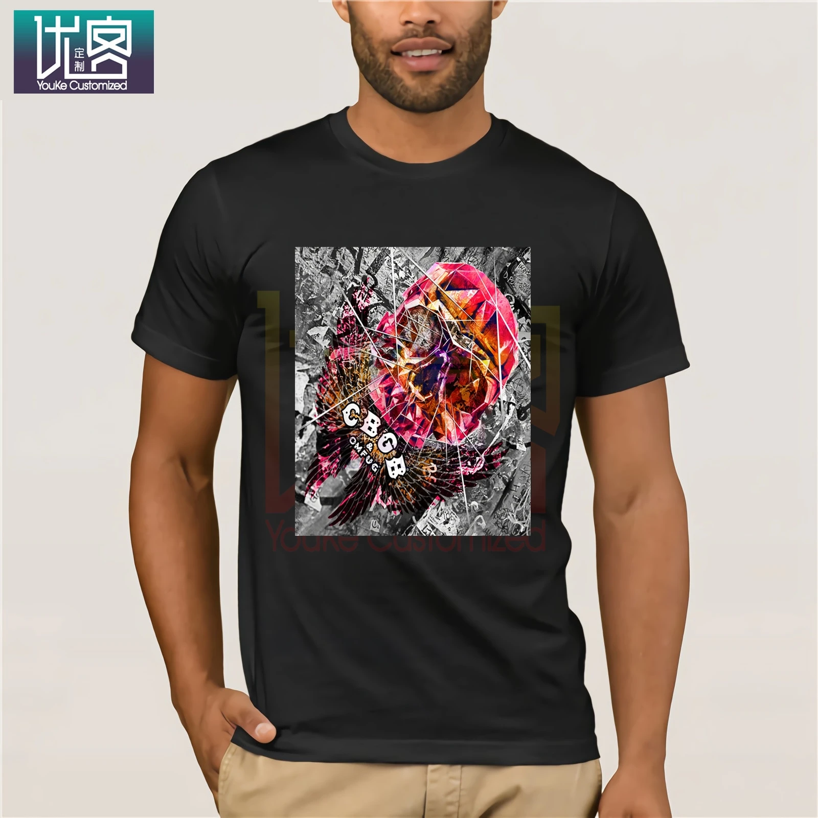 Cbgb Omfug 1973 NYC Rock n Roll Music Faceted Skull Wings Adult T-Shirt Tees Cotton Tee Shirt Present Casual Short Sleeve Top | Мужская