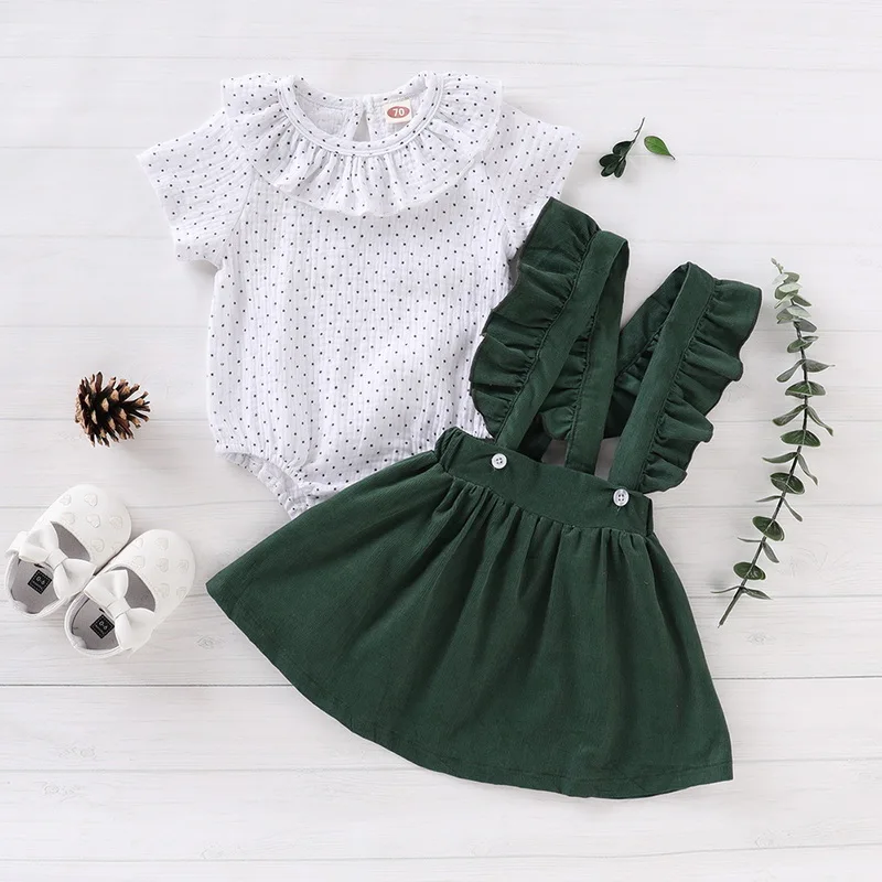 CYSINCOS 2020 Newborn Baby Spring Autumn Clothing Set Infant Girls Ruffles Dot Long Sleeve Romper+Strap Dresses Clothes Outsuit