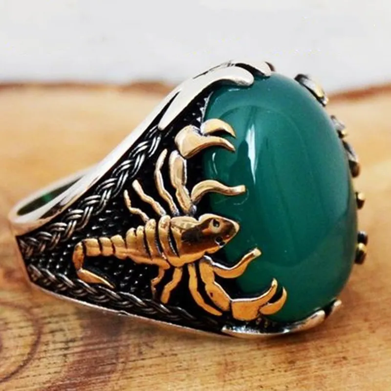 Vintage Punk Big Black Zircon Stone Rings for Men Women Gothic Octopus Scorpion Animals Punk Party Bike Jewelry Turkey Jewelry
