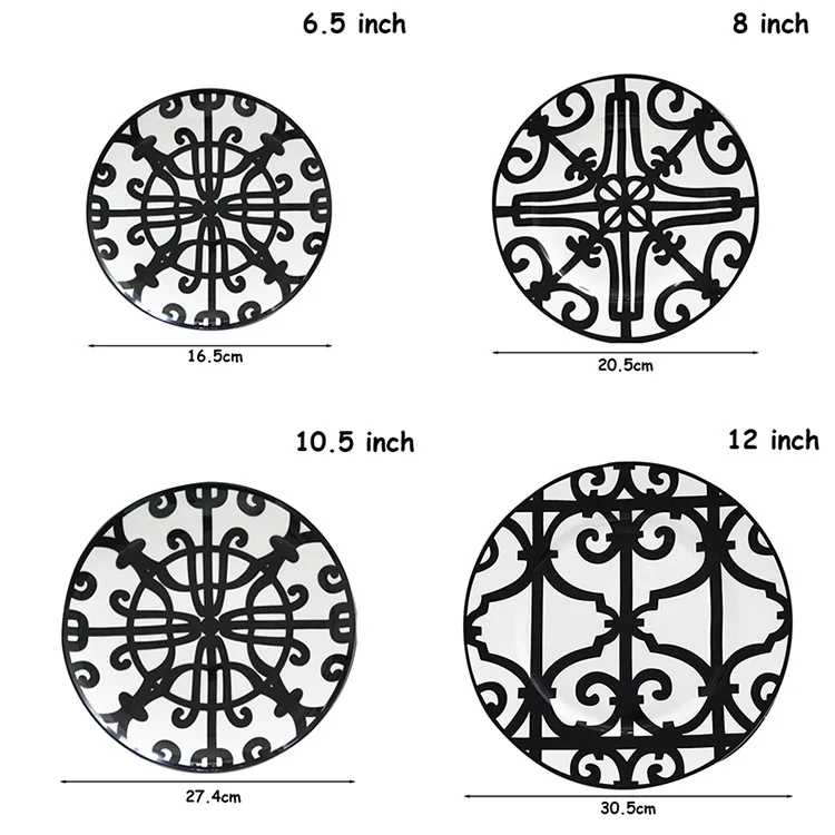 Description Picture 3 of itemWhole sale kinds size black ceramic dishes dinnerware decorative bone china dinner plate sets steak dessert tableware