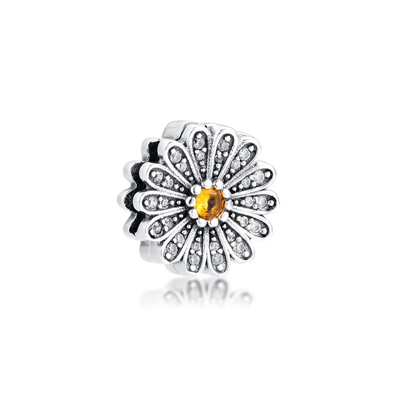 

Sparkling Daisy Flower Clip Fits Charm Bracelet 925 Sterling Silver Beads for Jewelry Making DIY Kralen Fashion Jewelry