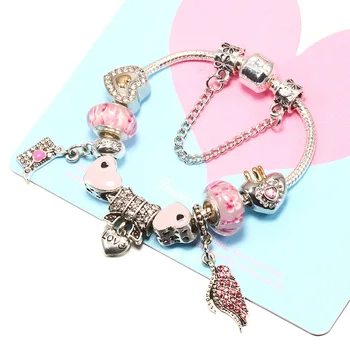 

Pan family style new diy beaded bracelet envelope pendant, miss her in my heart, send girlfriend birthday