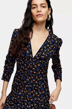 

2020 new Spring Summer European Gorgeous Floral Deep V Long Sleeve zaraing women Dress sheining vadiming female dress Xdn9379