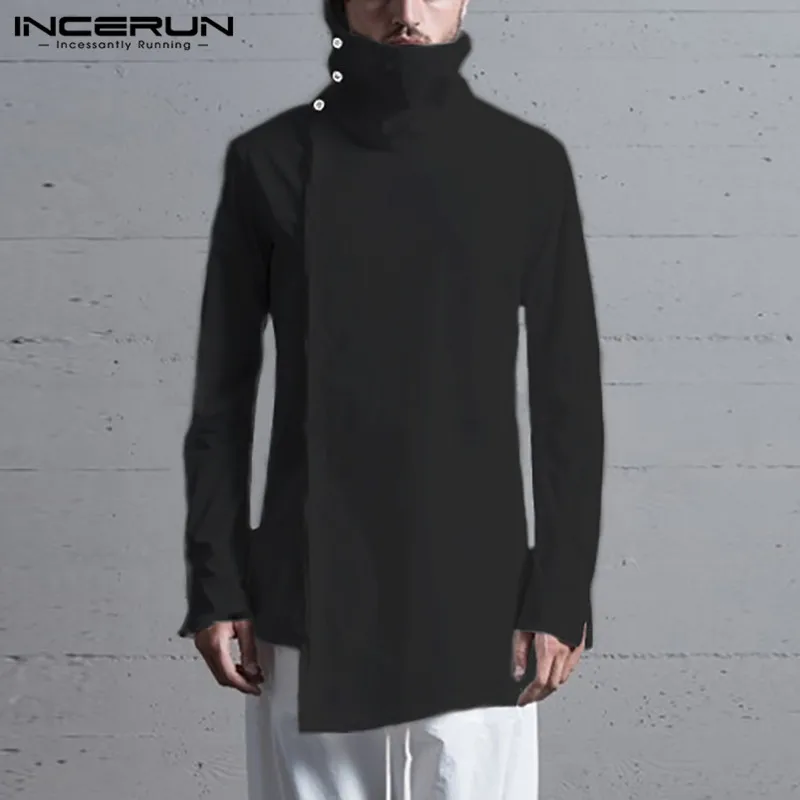 Fashion Men Shirt Long-Sleeve INCERUN Camisas-Streetwear Lapel-Button Irregular Casual