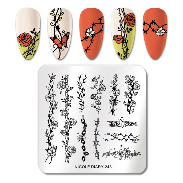 DIARY Line Flower Nail Stamping Plates Chinese Style Letter Pattern Nail Art Stamp Templates Face Leaf Printing Stencil