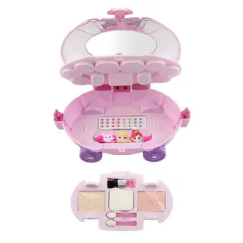

Girl Cosmetics Kit Princess Makeup Box Set Safe Non-Toxic Toys For Eyeshadow Lip Gloss Blush Powder Puff Nail File Beauty Tool
