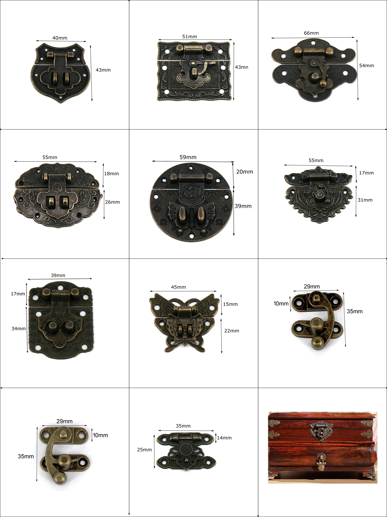 Jewelry Box Hasps Decorative Latches Furniture Hardware Jewelry Box Antique Bronze Latch Hook Hasp