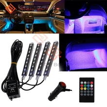 Автомобильный светодиодный ленточный светильник, набор для авто Interni, RGB цвет, 9, светодиодный ленточный светильник, комплект, беспроводное управление музыкой, 7 цветов