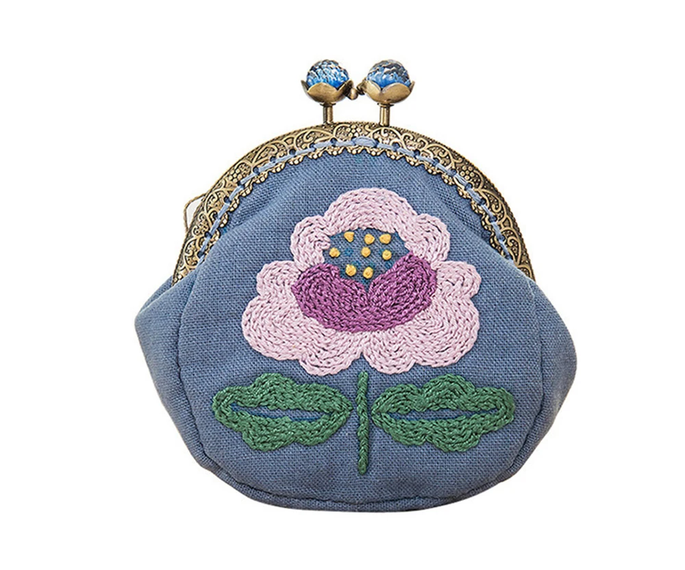 DIY Ribbon Flowers Embroidery Wallet for Beginner Needlework Kits Cross Stitch Series Arts Crafts DIY Coin Purse Sewing Kit-10