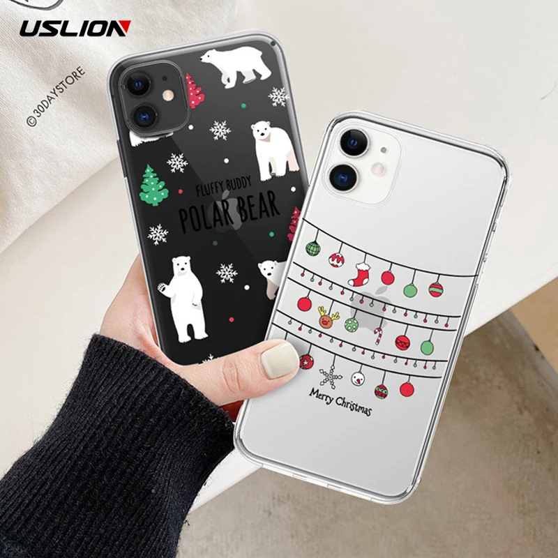 USLION милый мультяшный чехол для телефона с рисунком Санта Клауса iPhone 11 Pro X XR XS Max 5S 6S