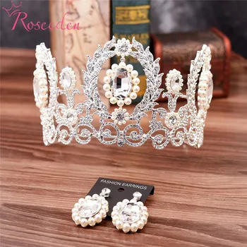 

Luxury Miss Universe Big Crown Wedding Gold Silver Color Crystal Crown Bride Headdress Graduation Tiara Jewelry RE4024