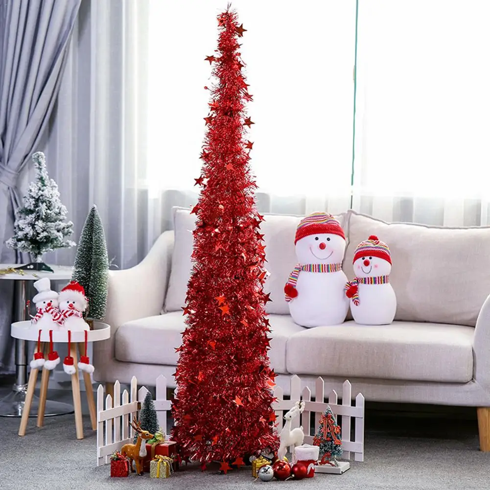 Green Pop Up Christmas Tinsel Tree With Stand Gorgeous Collapsible Artificial Christmas Tree For Christmas Decorations 1.2M 1.5M