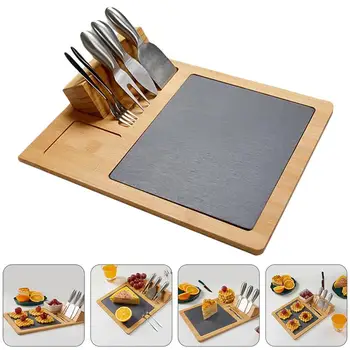

1 Set Cheese Board Bamboo Stainless Steel Convenient Fashion Cheese Tray Cheese Board Chopping Board for Kitchen Home