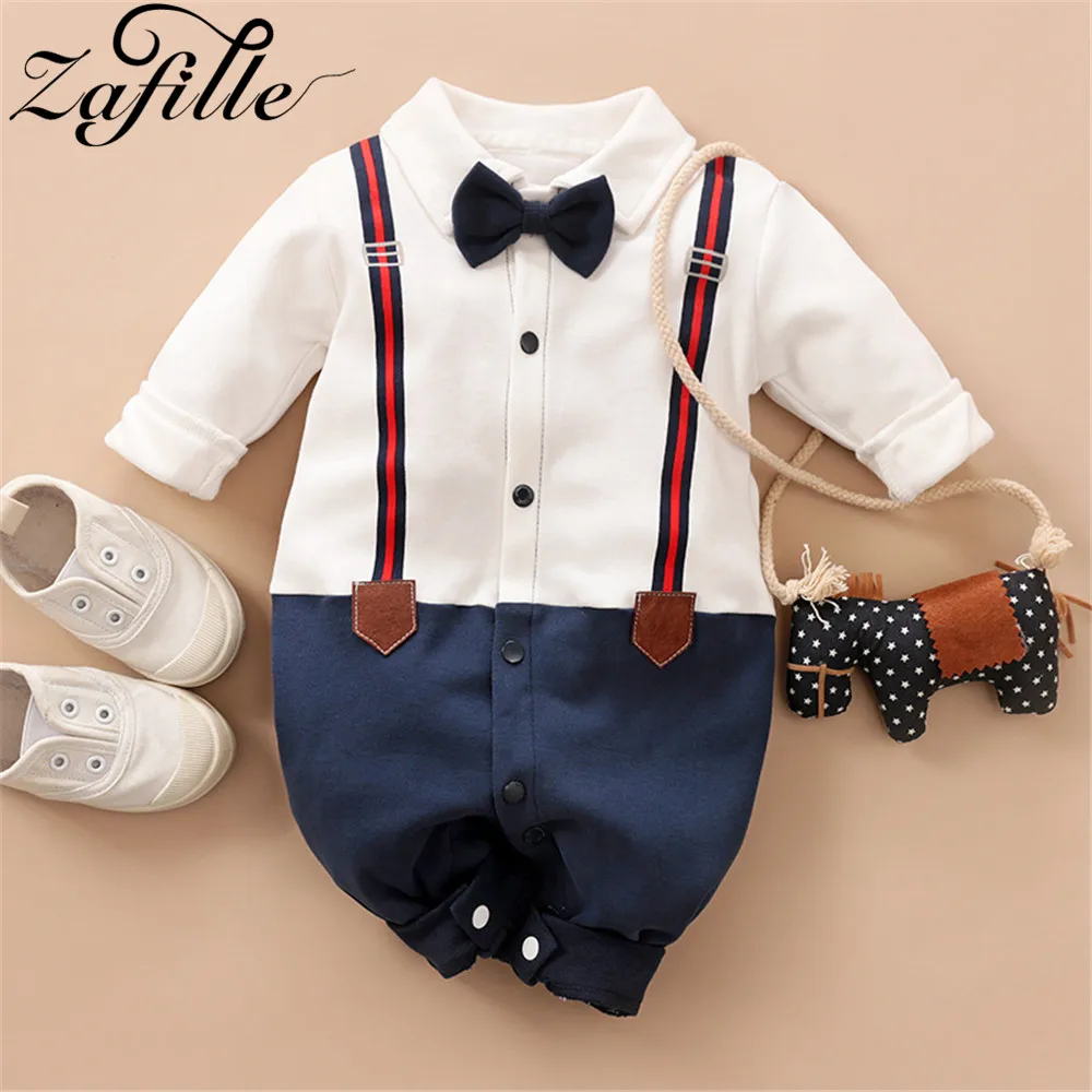 

ZAFILLE 2020 New Baby Boy Clothes Patchwork Baby Rompers White Necktie Newborn Infant Kids Clothes Boys Rompers Cotton Costume