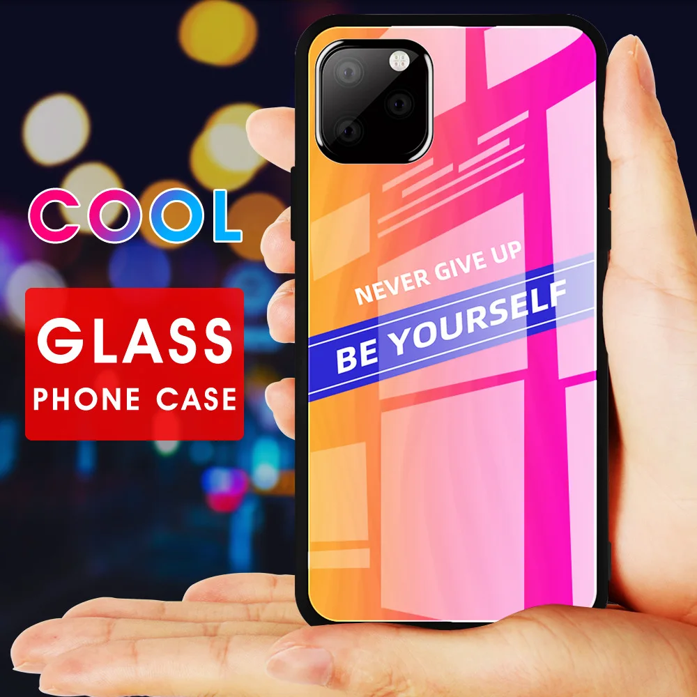 Никогда не оставляйте чехлы из закаленного стекла для IPhone 11 Pro Max XS MAX XR i8 i8 Plus i7 i6 i6s i6 Plus противоударный градиентный бампер