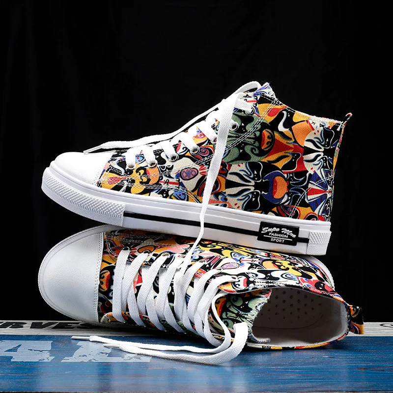 

Douyin Celebrity Style Shoe Graffiti Hight-top Canvas Shoes Men's 2019 New Style Students Versatile Couples Joint Cool Skate Sho
