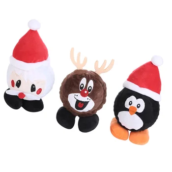 

3pcs Christmas Pet Toy Durable Convenient Dog Teething Toy TPR Ball Plush Toy for Holiday Gift