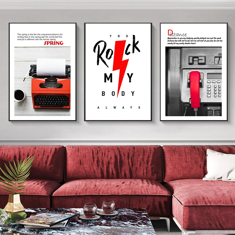 Red Minimalist Letter Picture Nordic Home Decor Canvas Painting Wall Art abstract Posters and Prints Bicycle Train for Bedroom | Дом и сад