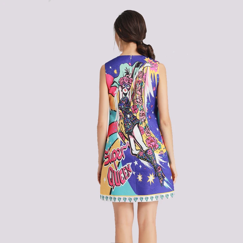 Дизайнерские Mulheres новые luco Lantejoulas Contas Flor Imprimir письмо Elegante da Festa Sem Mangas Vestidos мини Vestido