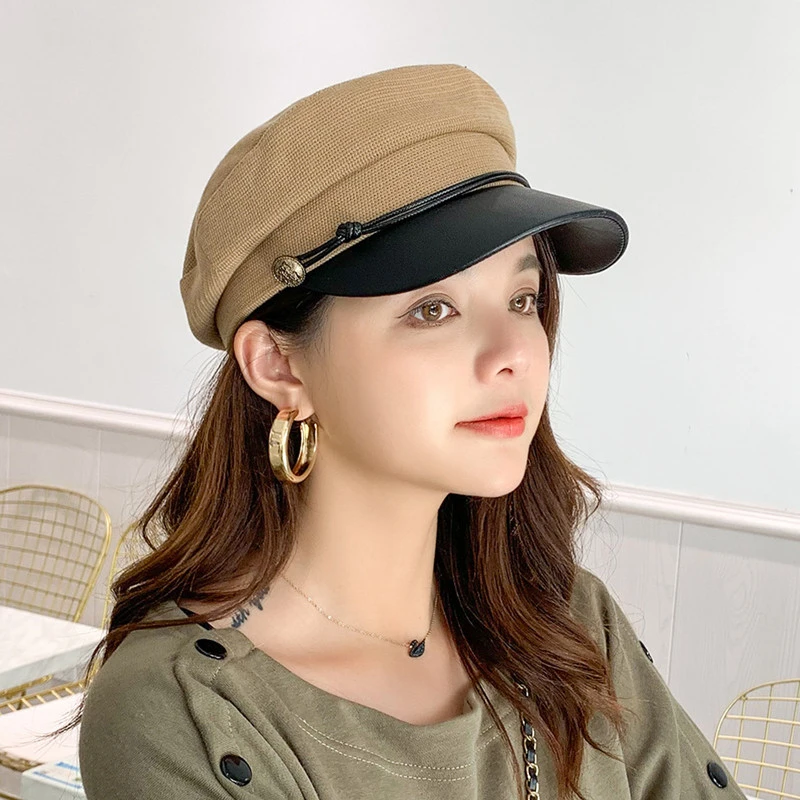 Fashion black hat ladies casual streetwear rope flat top hat elegant solid autumn and winter warm beret ladies