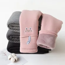 30 градусов детские длинные брюки для девочек; теплые леггинсы узкие брюки костюм из трех Слои Золотой пижама из хлопковой фланели с рисунками из мультфильмов, Детские шортики кошка утепленные детские брюки