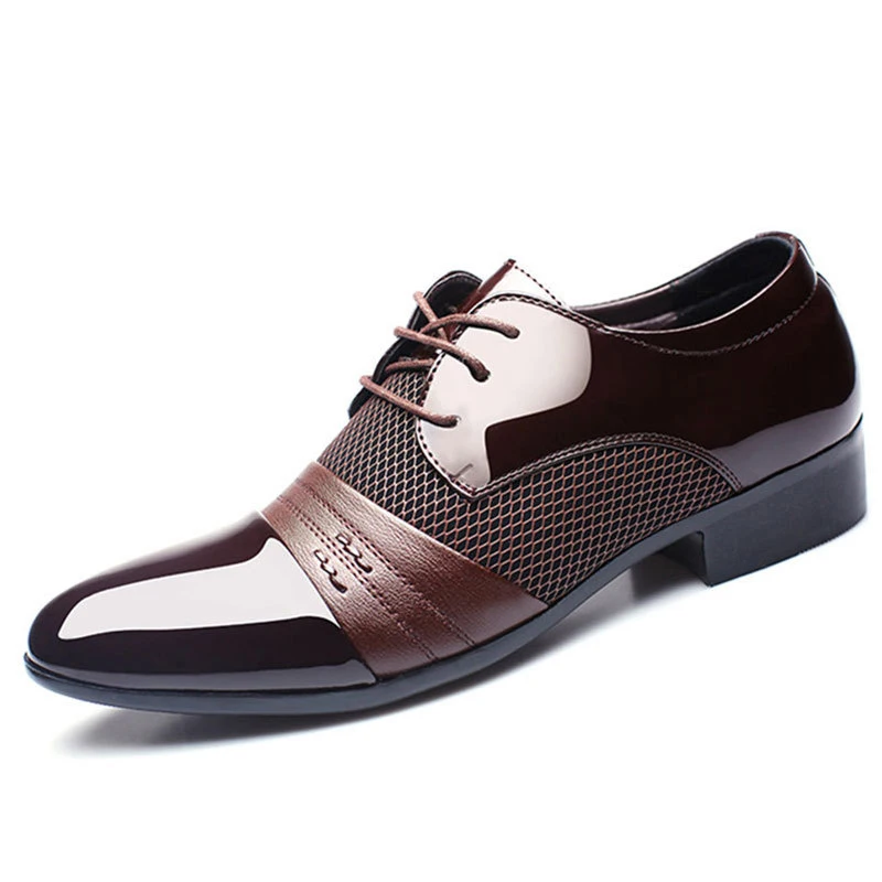 Новое поступление; Мужская официальная обувь; дышащая деловая обувь из искусственной кожи со шнуровкой на плоской подошве с острым носком; Мужские модельные туфли; HH-545 - Цвет: Коричневый