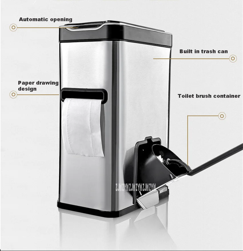 532 Multifunctional Smart Trash Can Automatic Inductive Garbage Can Intelligent Waste Bin With Tissue Box Special For Toilet